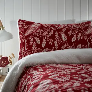 Woodland Owls Red Fleece Duvet Cover Set