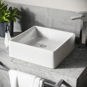 Nes Home 385mm Square Counter Top Basin Cloakroom Bathroom Sink