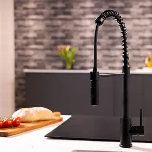 Flode Fjadra Pull Out Kitchen Sink Mixer Tap Spring Style Mixer Tap Matt Black Straight Head