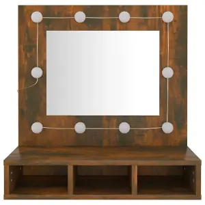 Berkfield Mirror Cabinet with LED Smoked Oak 60x31.5x62 cm