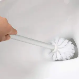 1 x Deep Cleaning White Plastic Toilet Brush Set With Handle & Holder For Bathrooms & Washrooms