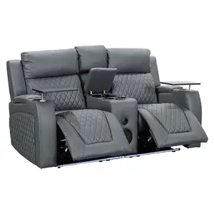 Venice Series Two 3 2 Electric Cinema Recliner Sofa Set in Grey Leather Aire