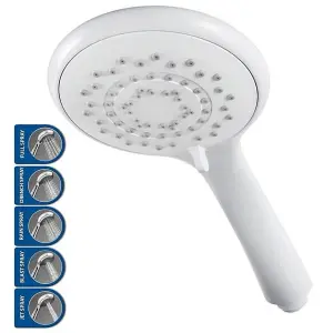 Triton 8000 Series Universal Large Five Spray Shower Head White + 2m Hose