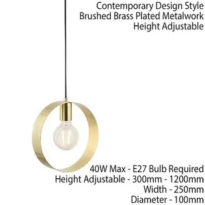 Hanging Ceiling Pendant Light Brushed Brass Hoop Shade Industrial Chic Lamp