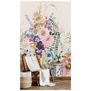 Cottage Bouquet 3 lane Repeatable Wallpaper Mural, Pink