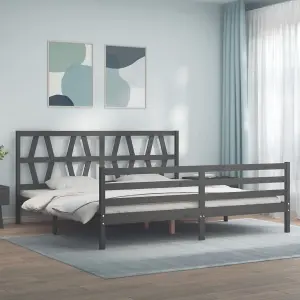 Berkfield Bed Frame with Headboard Grey 200x200 cm Solid Wood