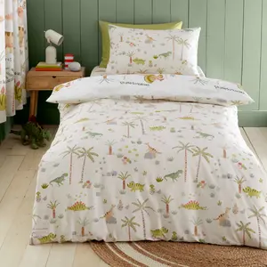 Sleepy Dino Reversible Duvet Cover Set Single Duvet Cover + 1 Standard Pillowcase