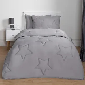 Coverless Duvet 7.5 TOG Pillowcase Quilt Star Bedding Set, Grey - Double