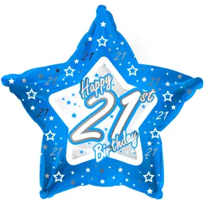 Creative Party Happy 21st Birthday Blue Star Balloon Blue (18in)