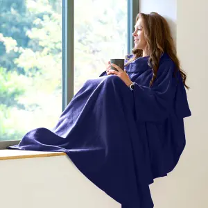 Snug Rug Cosy Sleeved Fleece Blanket With Sleeves and a Handy Pouch Pocket - NAVY BLUE