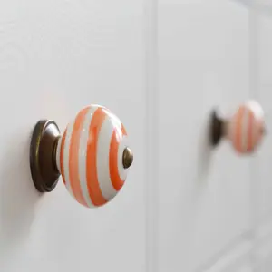 Nicola Spring - Round Ceramic Cabinet Knob - Orange Stripe