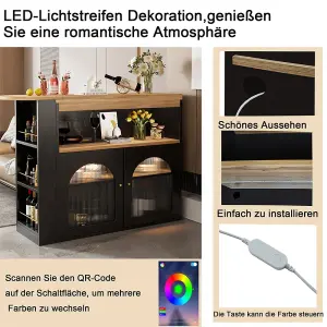 Extendable Dining Table with Storage, Bar Bistro Table, Swivel, with 1m LED Strip (Adjustable Light Colour), Black