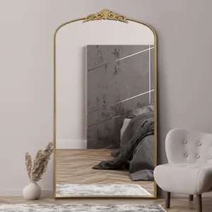 MirrorOutlet Crown - Gold Metal Framed Arched Wall Mirror with Decorative Crown 68" X 38" (174CM X 96CM)