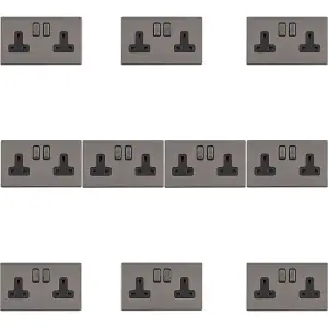 10 PACK 2 Gang DP 13A Switched UK Plug Socket SCREWLESS BLACK NICKEL Wall Power