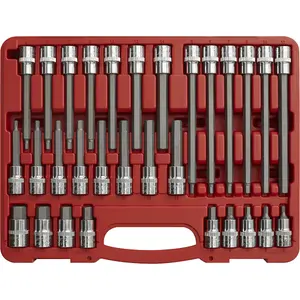 30pc Short & Long Hex Allen Socket Bit Set & Case - 1/2" Square Drive Mechanics