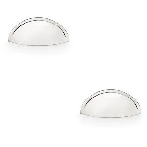 2 PACK - Rear Fixing Cup Handle Polished Nickel 57mm Centres Solid Brass Shaker Unit Pull