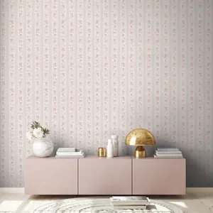 Galerie Maison Charme Beige Vintage Rose Stripe Motif Wallpaper Roll