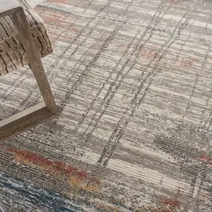 Grey Multi Rustic Textures Luxurious Modern Abstract Bedroom & Living Room Rug -66 X 230cm (Runner)