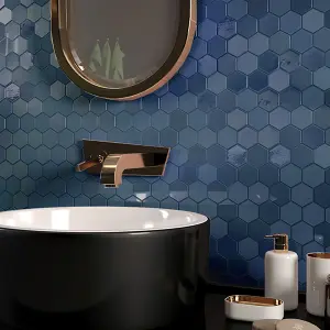 Top Ceramics Blue Hexagon Mosaic Tile Mix. High Gloss / Matt (L)330 x (W)298mm