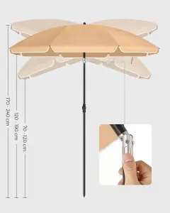 2 m Parasol Beach Umbrella UPF 50+ Sun Protection Octagonal Tilt Mechanism