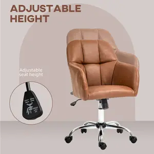 HOMCOM Computer Desk Chair with PU Leather, Swivel Wheels, Brown