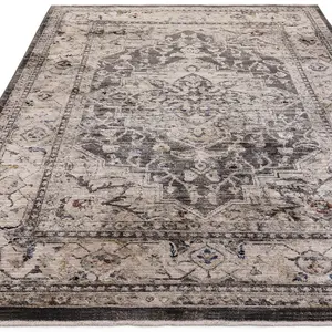 Charcoal Traditional Luxurious Traditional Easy to clean Bordered Bedroom Dining Room Living Room Rug -160cm X 240cm