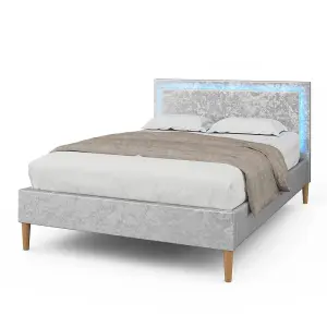 Ludlow LED Silver Crushed Velvet Bed - Double 4ft6