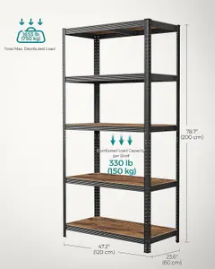 SONGMICS 5 Tier Shelving Unit, Rack, Industrial, Adjustable Shelves, for Living Room, Kitchen, Garage, Black & Rustic Brown