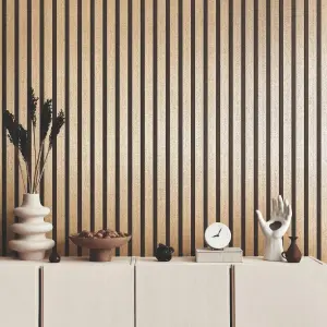 Metallic Gold & Black Wood Panel Slats Wallpaper 78627-2