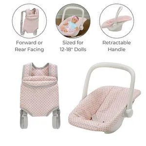 Teamson Kids Polka Dot Princess Baby Doll Carrier & Car Seat Set, Pink/Grey