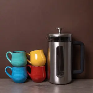 5pc Cafetière Set with Pisa 8-Cup Stainless Steel Cafetière and Four Ceramic Espresso Cups