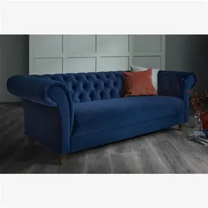 Navy Velvet Sofas - 3 Seater Sofa - Montgomery Range - Oak Furnitureland