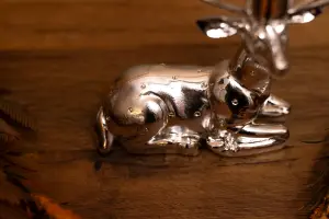 Laying Stag Silver Taper Candle Holder