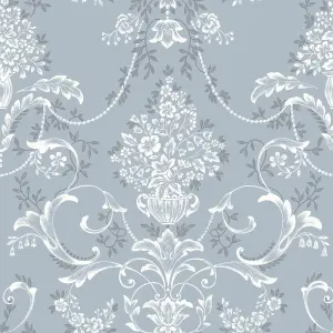 Amelie Damask Floral Blue & White Wallpaper 260246