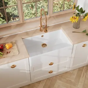 795mm - Fireclay Single Bowl Butler Kitchen Sink - with Overflow &  No Tap Hole