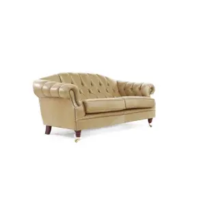 Chesterfield 3 Seater Old English Parchment Real Leather Sofa In Custom Made Victoria Style