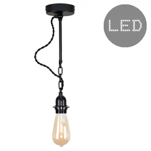 ValueLights Huber Industrial Satin Black Wall Light Fitting - Includes 4w LED Filament Bulb 2700K Warm White