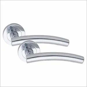 Arched T-Bar Key Lock Door Handle Set Thumbturn and Mortise Lock Polished Chrome