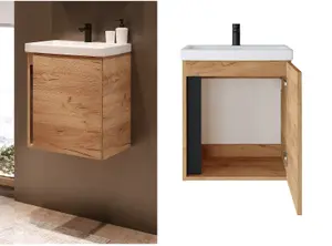 Bathroom 500mm Vanity Unit Set Sink Basin Mirror Cabinet Wall Storage Oak Avir