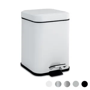 Square Bathroom Pedal Bin - 3 Litre White