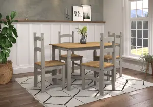 Corona Dining table 1180mm & 4 chair SET, Grey waxed and Antique waxed pine