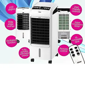 MYLEK Air Cooler Portable Evaporative 4L Oscillating Water Fan Humidifier 75W Cooling Remote Control Bedrooms Home Office