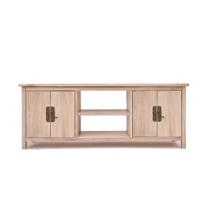 Portofino Light Wood 2 Door TV Cabinet Brass Drop Handle