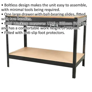 Heavy Duty 1.2m x 0.6m Workbench with Steel Frame and Storage Solutions