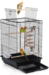 Metal Open Top Bird Cage for Small Parrot Finch Canary Canary Parakeet Cockatiel Travel Cage Blac