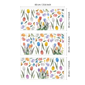 Blooming Watercolour Tulips with Butterflies Spring Window Clings