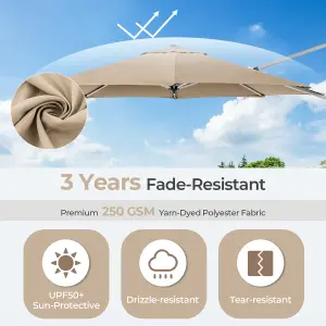 Costway 3M Round Patio Parasol Outdoor Adjustable Cantilever Umbrella w/ 360 Rotation