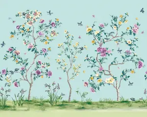 Origin Murals Oriental Flower Tree Blue Matt Smooth Paste the Wall Mural 350cm wide x 280cm high