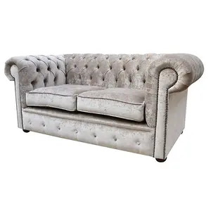 Chesterfield 2 Seater Sofa Settee Pastiche Mink Velvet In Classic Style