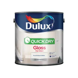 Dulux Quick dry Pure brilliant white Gloss Metal & wood paint, 2.5L